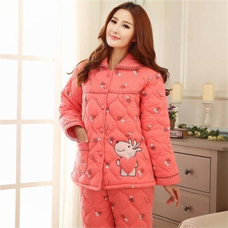 淳觉服饰 2016女冬装新款冬季女士睡衣三层加厚夹棉长袖女式冬装女