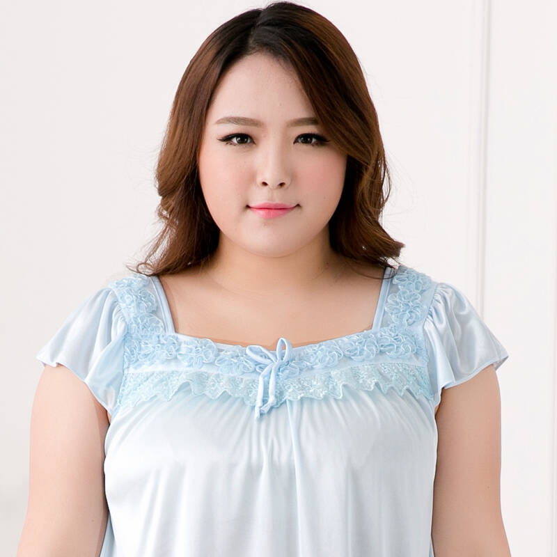 女士夏季加大码 加肥蕾丝胖mm家居服 水蓝bf11301 l胸围100cm