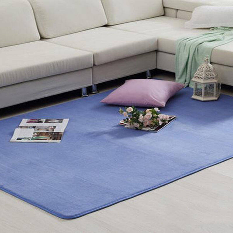 珊瑚绒地毯 客厅茶几沙发卧室地毯 超柔顺滑简约时尚纯色地毯 蓝色