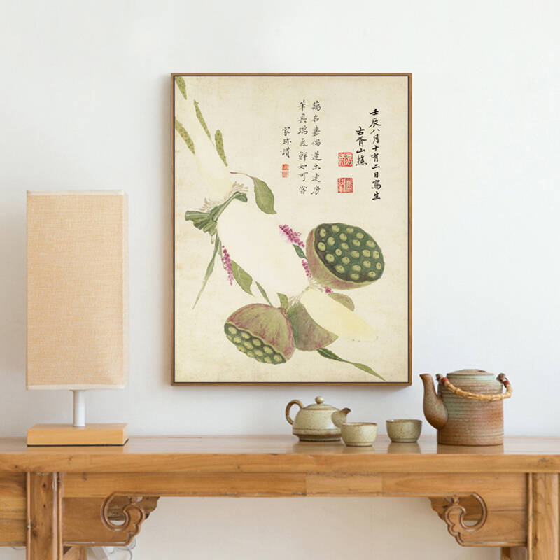 装饰画电表箱遮挡画客厅壁画挂画玄关装饰画项圣谟水墨工笔画 莲藕 70