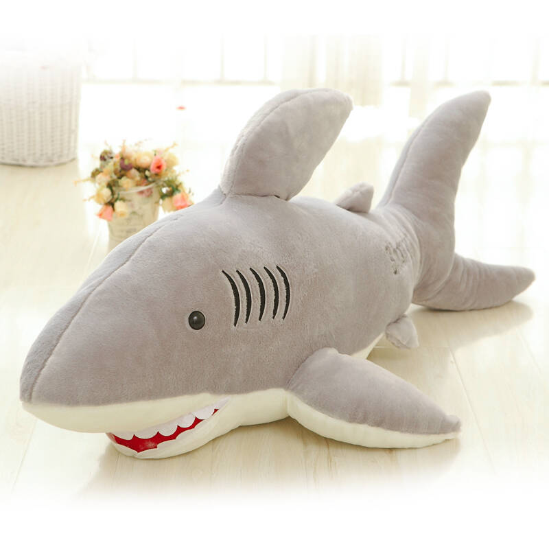 毛绒玩具鲨鱼抱枕公仔儿童玩偶海洋动物布娃娃可爱生日礼物 灰色 70
