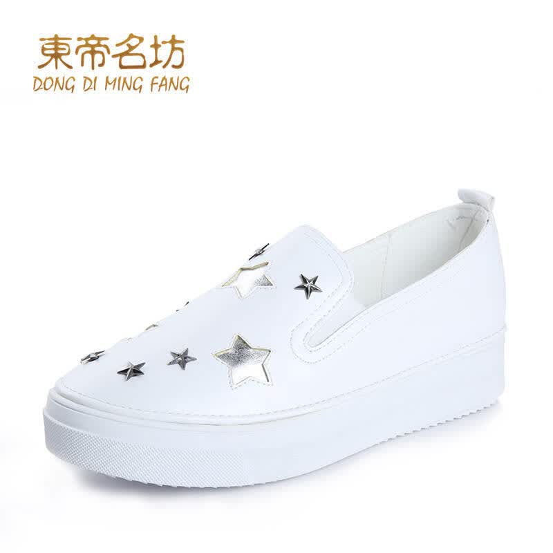 东帝名坊2016春季新款休闲鞋防水台中跟单鞋女韩版星星女鞋乐福鞋