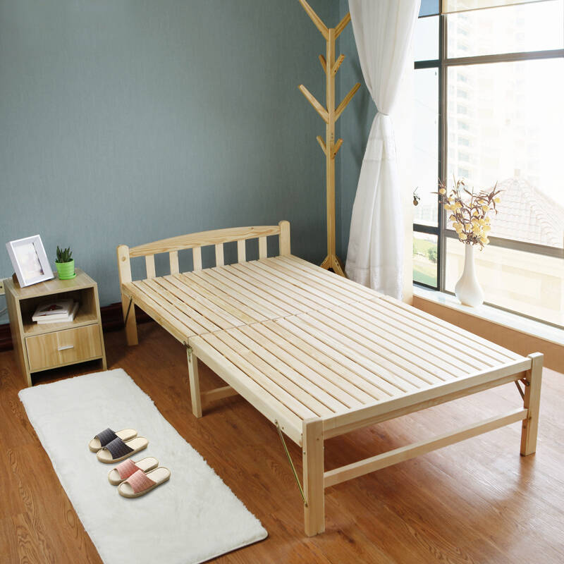 悦含 环保松木床折叠床实木床单人床双人床简易木板床