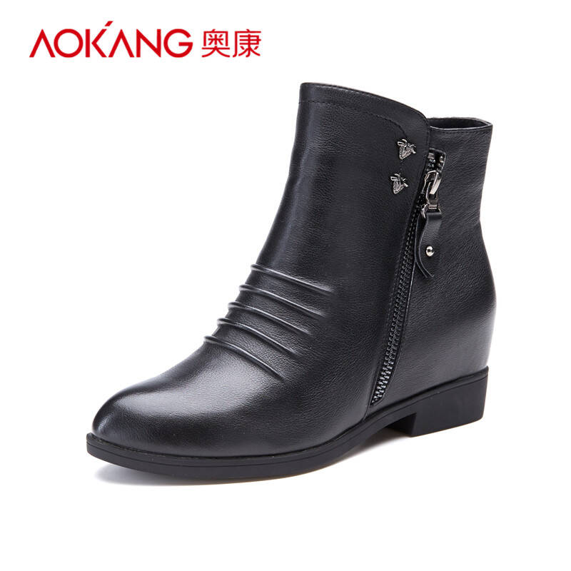 奥康女鞋 春季新品 简约舒适女靴 便捷拉链潮流短靴 温暖舒适靴子