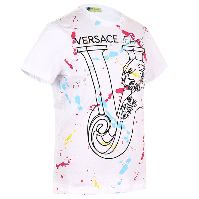 versace jeans 范思哲 男款白色棉质胶印图案圆领短袖t恤衫 b3gna740