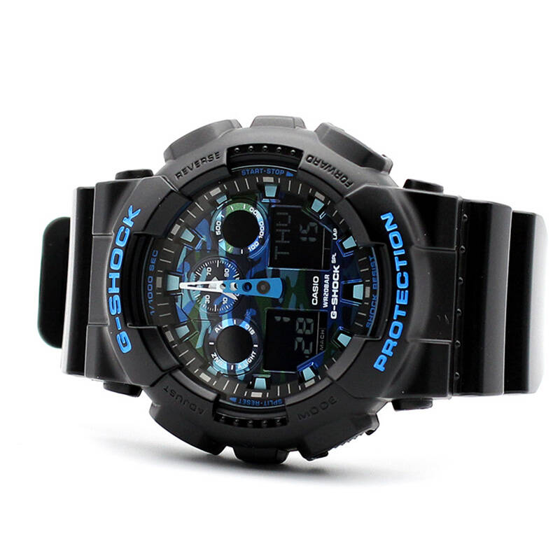 卡西欧(casio)手表 g-shock系列蓝色迷彩运动防水学生石英双显潮男表