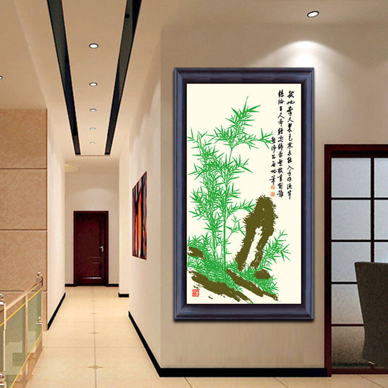 莫涵现代中式客厅装饰画竖版玄关有框画 风景画餐厅办公挂画 包含外