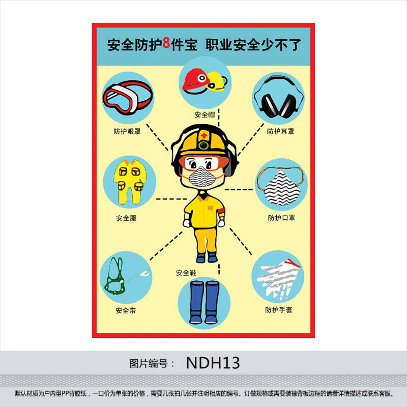 职业安全防护挂图 海报 贴画 宣传画 安全防护8件宝示意图 ndh13 户外