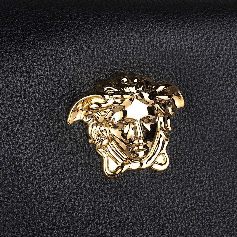 versace 范思哲 男款黑色牛皮荔枝纹金色美杜莎头像肩