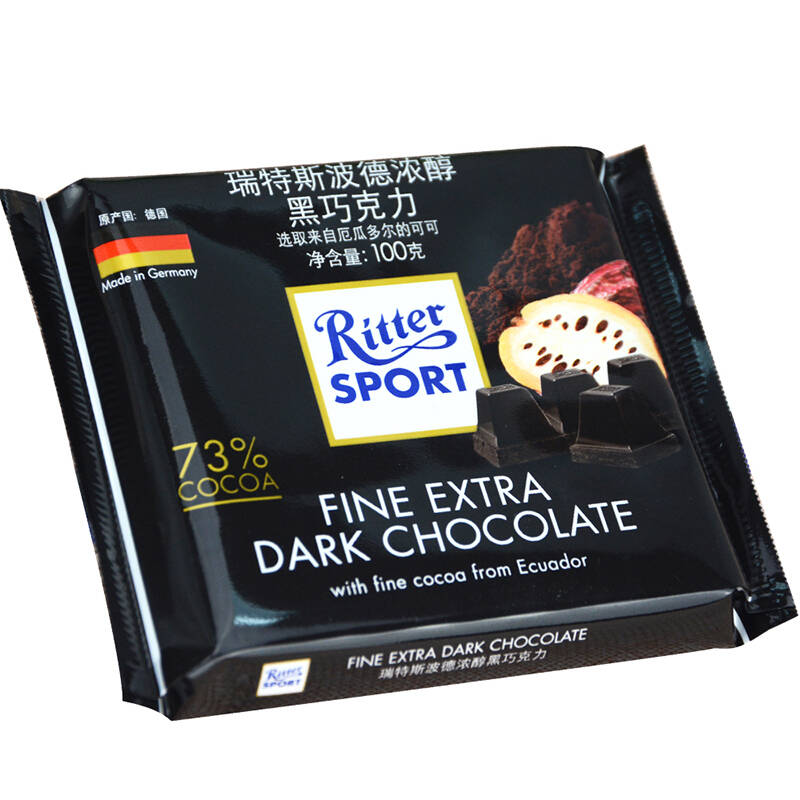 【京东超市】德国进口rittersport瑞特斯波德浓醇黑巧克力100g