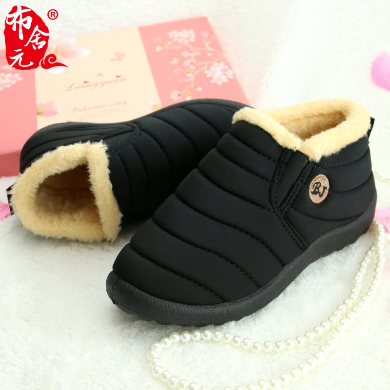 靴女冬季新款防滑棉靴 英伦风保暖平底棉鞋女 中老年妈妈休闲女鞋鞋子