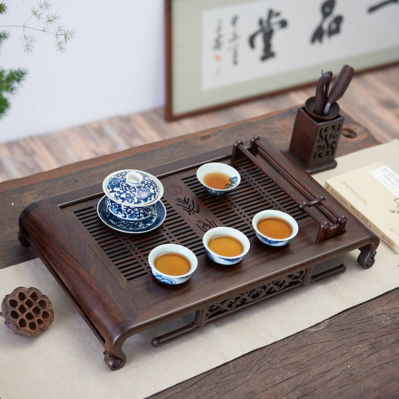 汉唐茶盘黑紫檀实木茶具 茶台储水排水二用式茶海功夫