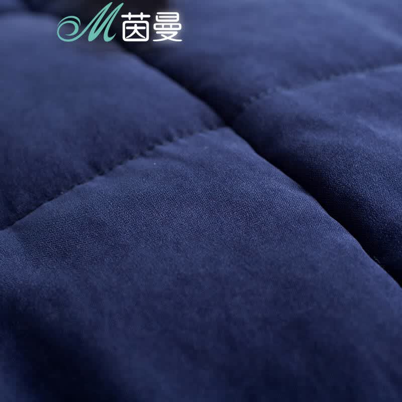 茵曼 冬装文艺撞布拼接抽绳收腰连帽长款棉衣【8540510276】 藏青蓝 l