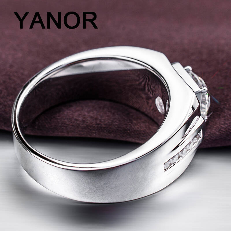 yanor 男士戒指时尚钻戒仿真925银镀白金霸气个性男戒