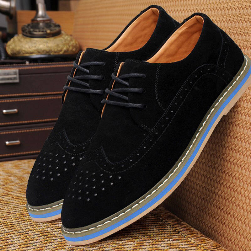 足途男士休闲鞋布洛克反绒皮板鞋时尚炮弹头鞋xgx5008