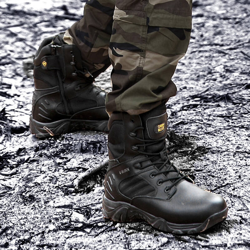 户外男士高帮作战靴军靴大码男特种兵秋冬季靴沙漠战术靴 黑色皮面 42