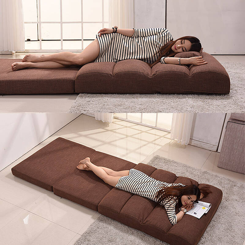 折叠沙发床多功能榻榻米单人/双人小户型懒人沙发床布艺 咖啡色 1.