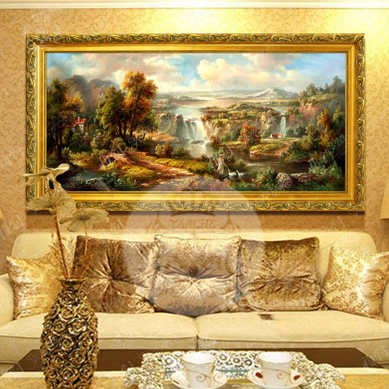 雅创 欧式风景油画手绘客厅壁画有框装饰画聚宝盆挂画