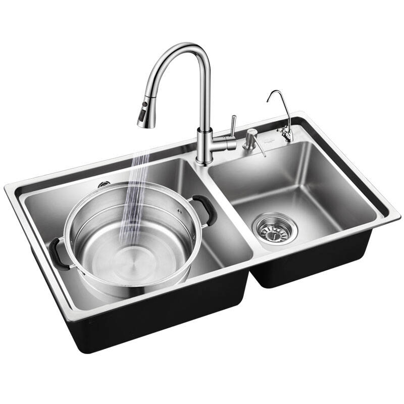 欧琳水槽双槽j003含龙头 洗菜盆水盆 厨房304不锈钢洗碗盆洗菜池 抽拉