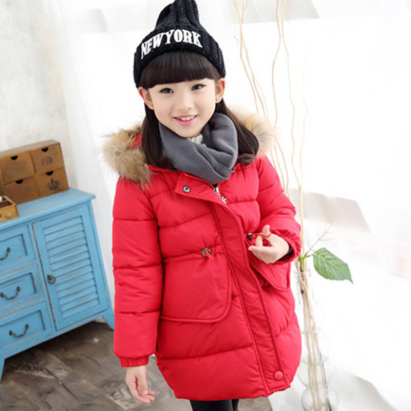 2015冬季新品 儿童外套加厚 女童棉衣冬款 女大童中长款棉衣 韩版棉服