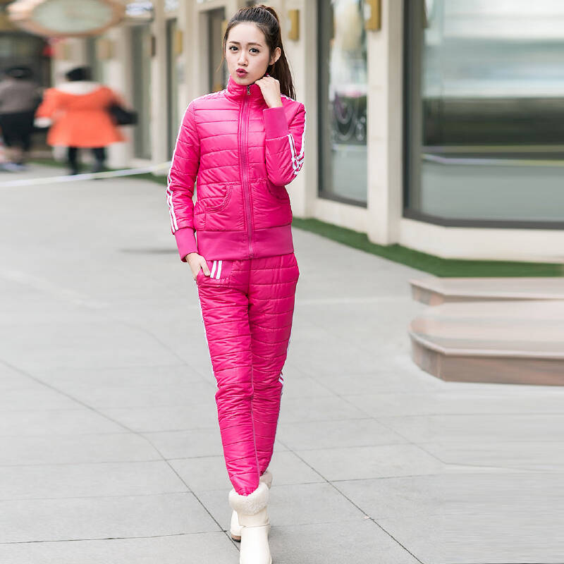 卓紫花2015冬季新品韩版修身加厚羽绒棉服女休闲运动套装棉衣棉裤两件
