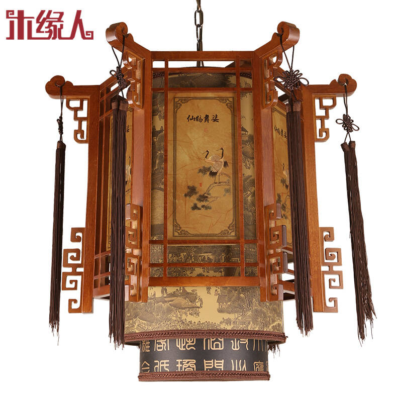 仿古羊皮灯笼实木雕刻茶楼餐厅饭店酒店阳台过道灯具中国风复古宫灯