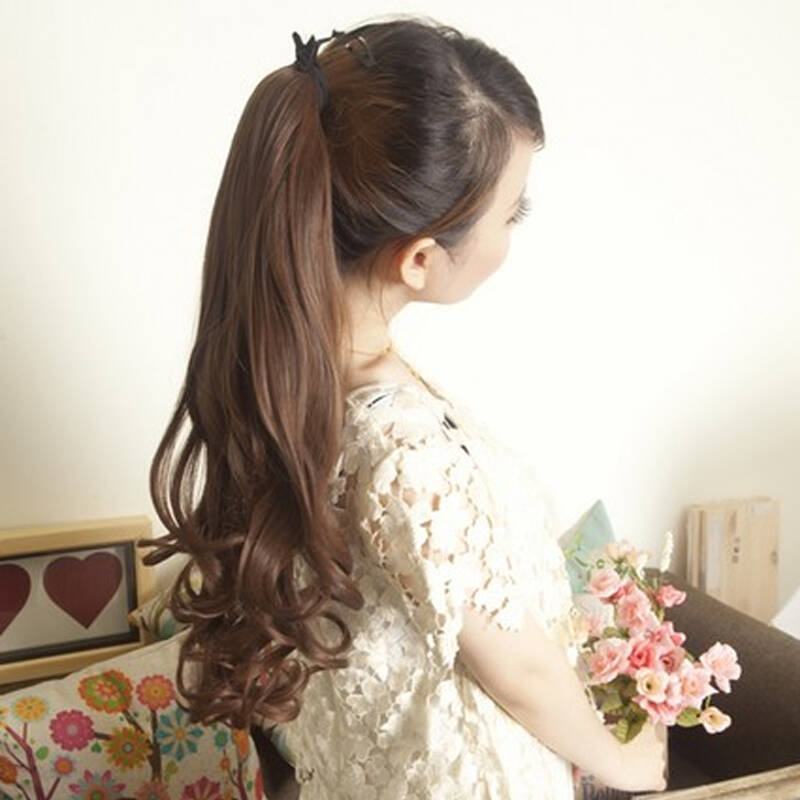 shangke 长卷马尾假发女梨花头中长大波浪哑光自然系带式捆绑马尾 深