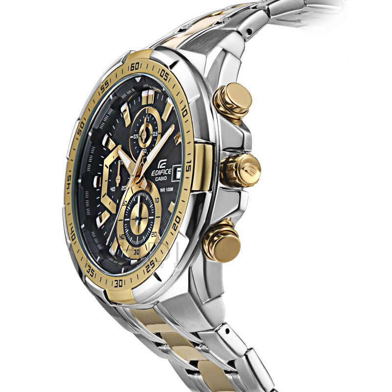 卡西欧(casio)手表 男式运动新款立体表盘赛车石英表 黑盘钢带efr-539