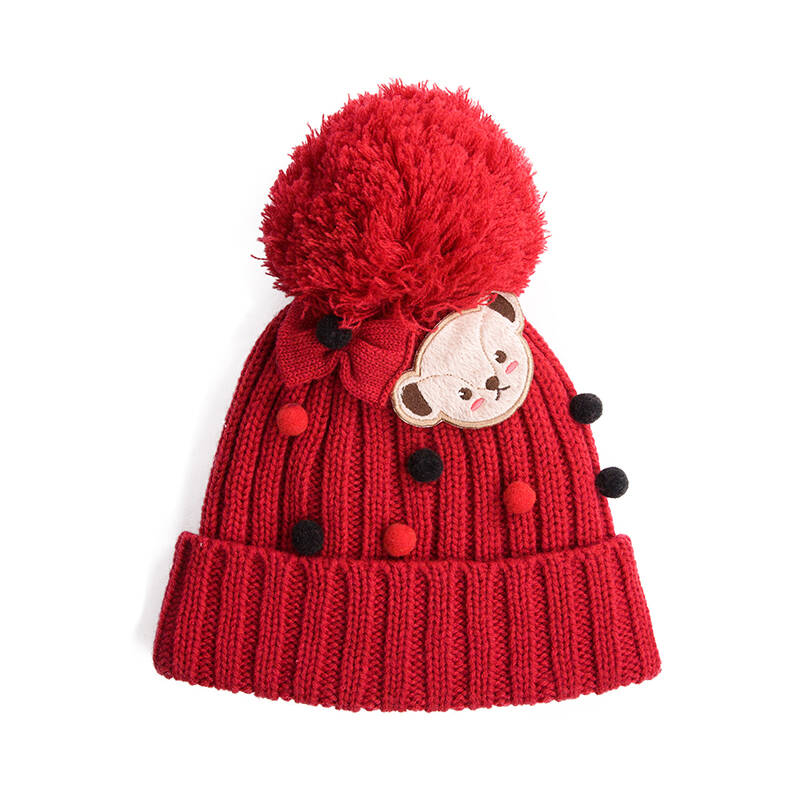 siggi 泰迪熊帽子女冬天韩版潮可爱彩球卡通羊毛帽加绒针织毛线帽