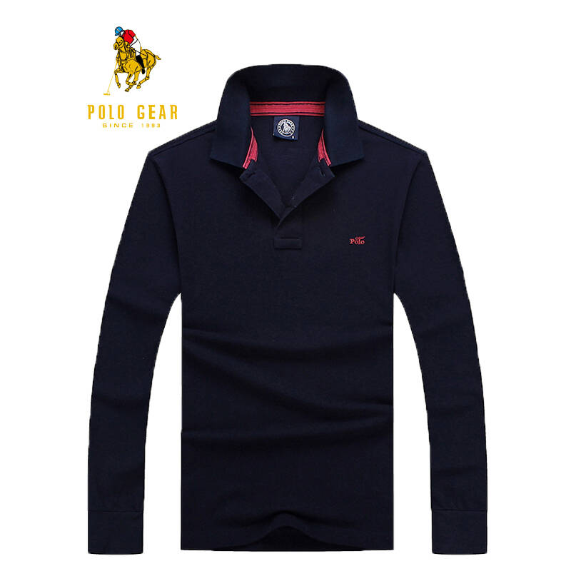 polo gear马球吉尔专柜同款春装纯棉长袖polo衫男装纯色修身长袖t恤