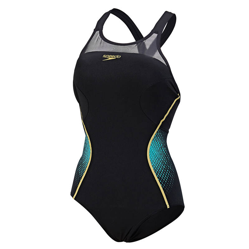 speedo速比涛泳衣女式泳衣连体裙式时尚保守显瘦泳衣