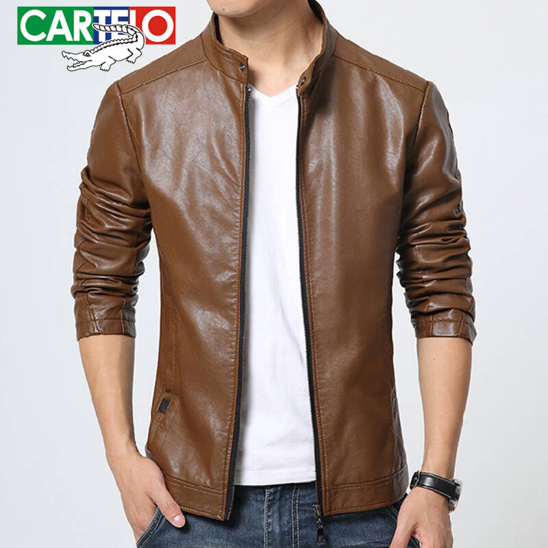 卡帝乐鳄鱼(cartelo) 2015新款pu皮皮衣男装海宁头层绵羊皮修身真皮