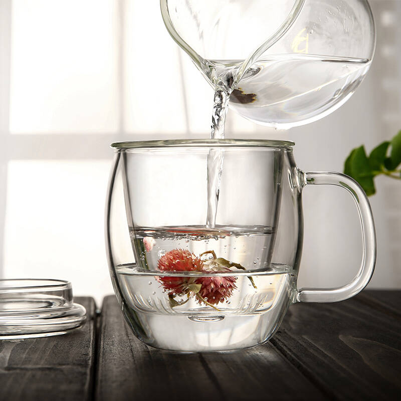 美斯尼耐热玻璃杯水杯泡花茶杯过滤带盖加厚单层 办公创意 茶水分离