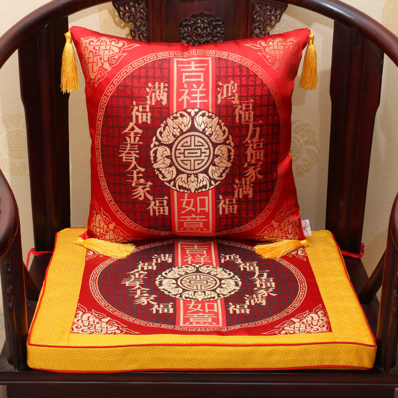 中式古典沙发坐垫抱枕红木椅垫加厚海绵座垫椅垫定做靠垫坐垫套装 黄
