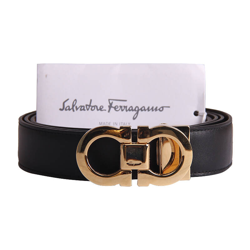 salvatore ferragamo 菲拉格慕 男士牛皮双圈金色带头皮带腰带 671041