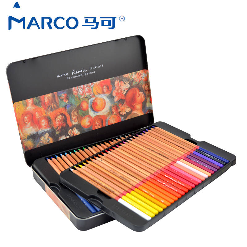 marco马可48色彩铅72色马克油性水溶彩色铅笔 铁盒装