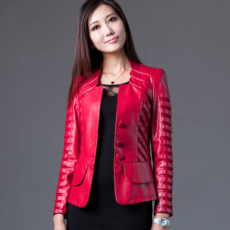 just rose 2014秋装新款女装皮衣女士外套修身拼接短款pu皮夹克皮装