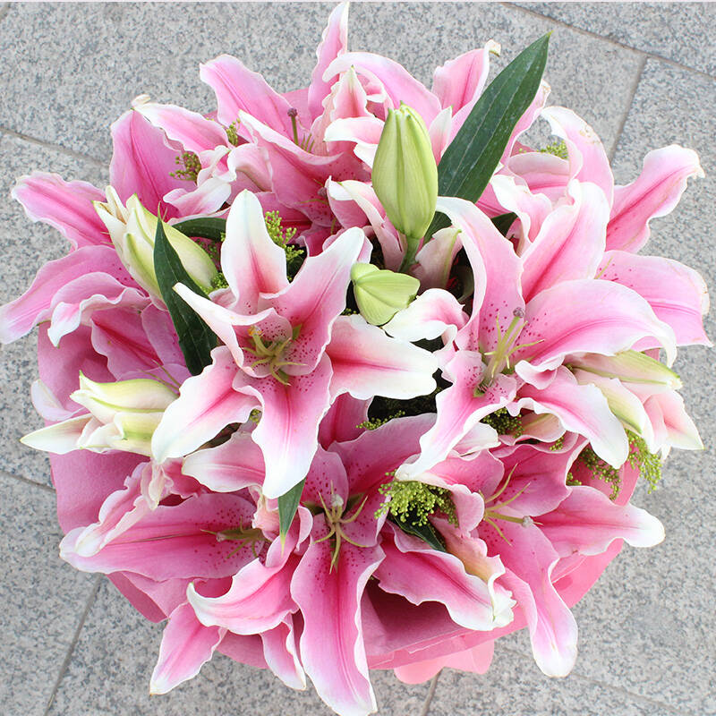 鹊缘鲜花速递同城 21朵香水百合花束生日鲜花礼盒 北京上海广州深圳
