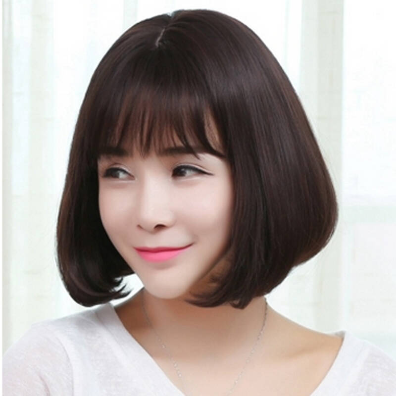 空气刘海短发修饰圆脸假发女短发齐刘海直发_发型网
