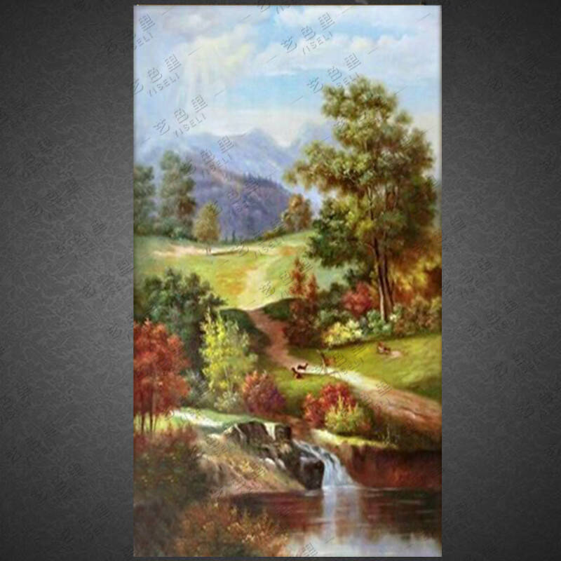 艺色里纯手绘油画 古典风景 欧式壁炉走廊画山水 有框