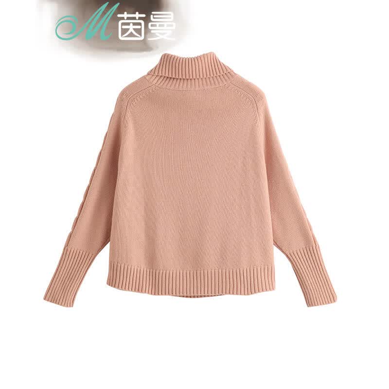 茵曼慢生活秋装新女纯色提花高领套头毛衣【8531320235】 藕粉色 l