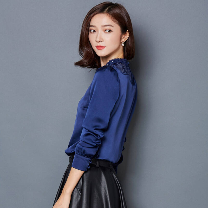 2015秋冬新款韩版雪纺衫大码t恤显瘦加绒打底衫长袖宽松上衣女 宝蓝色