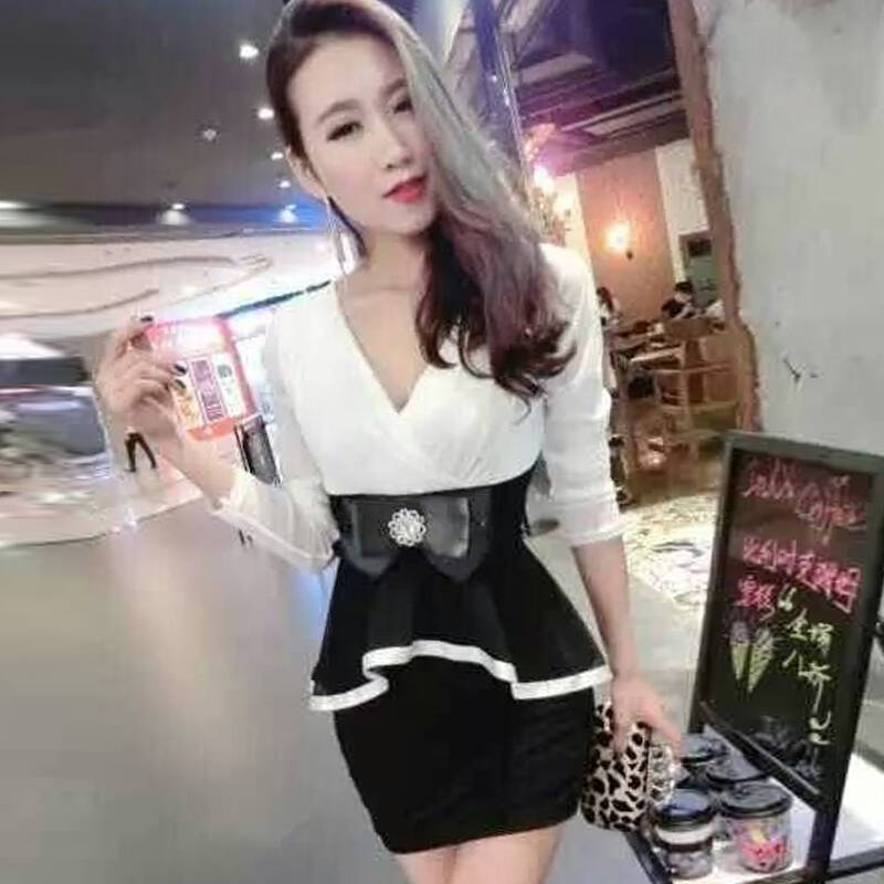 古罗美2016新款性感长袖女装遮肚修身显瘦深v夜场包臀夜店连衣裙秋冬性感内衣刘亦菲图片
