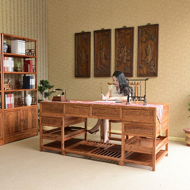 根华夏 南榆木书桌明清实木办公桌椅 仿古家具 中式南