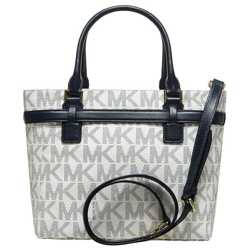 michael kors mk 迈克·科尔斯 女款蓝色饰边白色logo pvc中号手提包