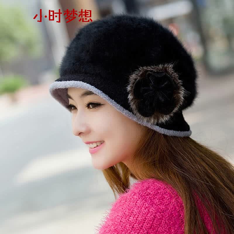 小时梦想 新款女士帽子 韩版秋冬天季保暖兔毛针织帽