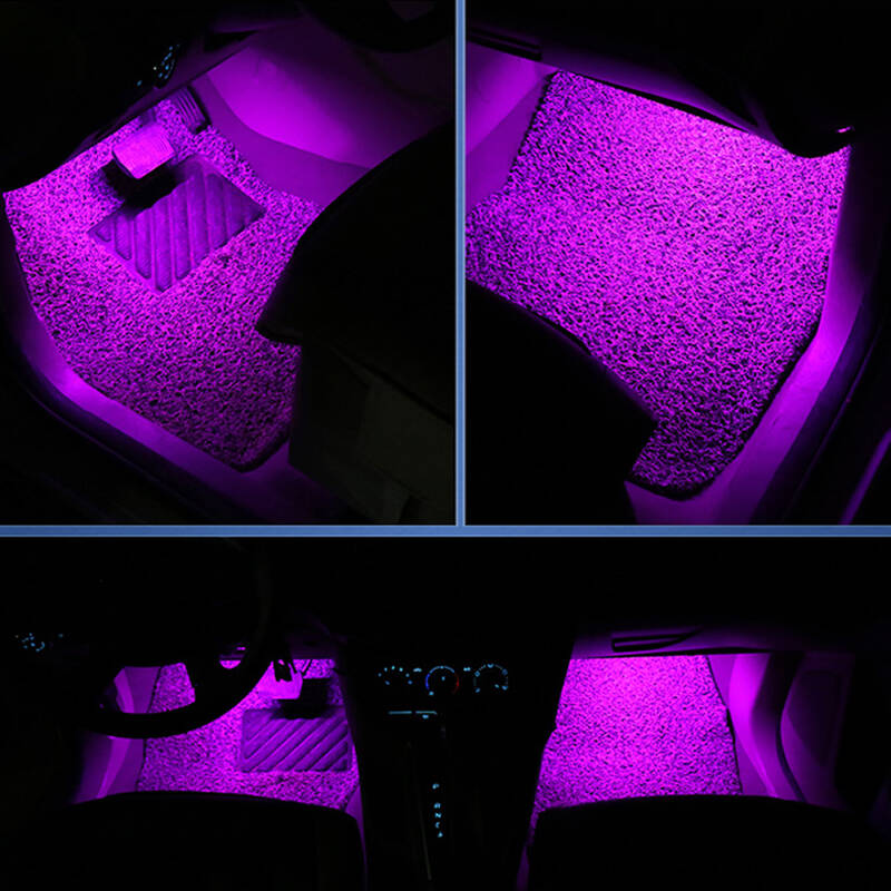 脚底氛围灯饰灯光 车载led灯爆闪灯 汽车用品 粉紫色-单色款一拖四