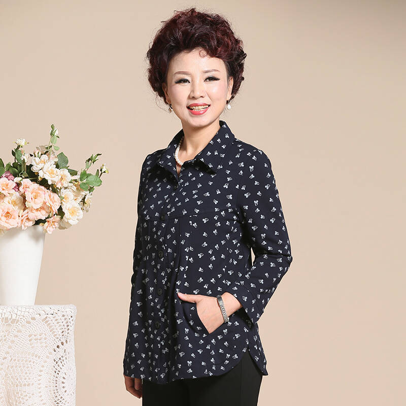 依典园妈妈装春装衬衫中老年女装夏装花色衬衣大码长袖上衣女40-50岁