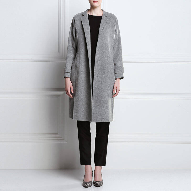 callivon北欧简奢 丹麦设计 2015冬蝙蝠袖上领双面羊绒大衣 浅灰色 xs