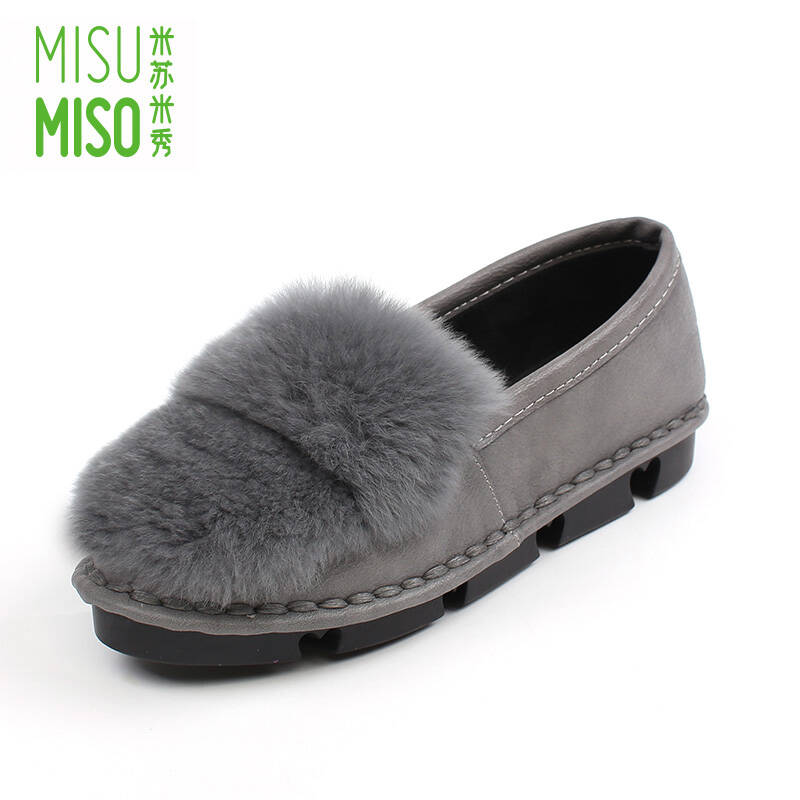 米苏米秀(misu-miso)秋冬新款真兔毛保暖豆豆鞋柔软舒适可爱时尚单